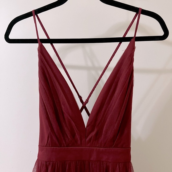Lulu’s Prom Rare Beauty Burgundy Tulle Backless Maxi Dress size S - Picture 5 of 9